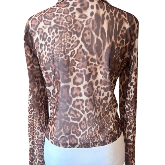 Lioness Sheer Leopard Print Mesh Button Up Top Y2K Fitted Going Out - Picture 4 of 7